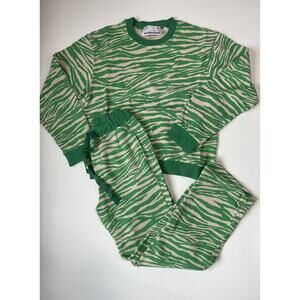 Sundae School Green Zebra Tiger Sweatshirt Waffle Knit & Sweatpants XS